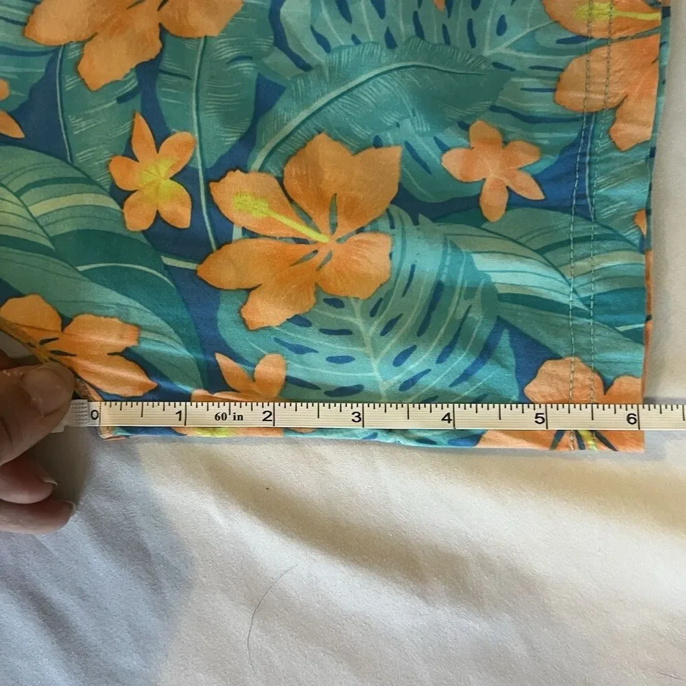 Hurley Boys swim Trunks, Blue With Teal Foliage And Orange‎ Florals, Size 7